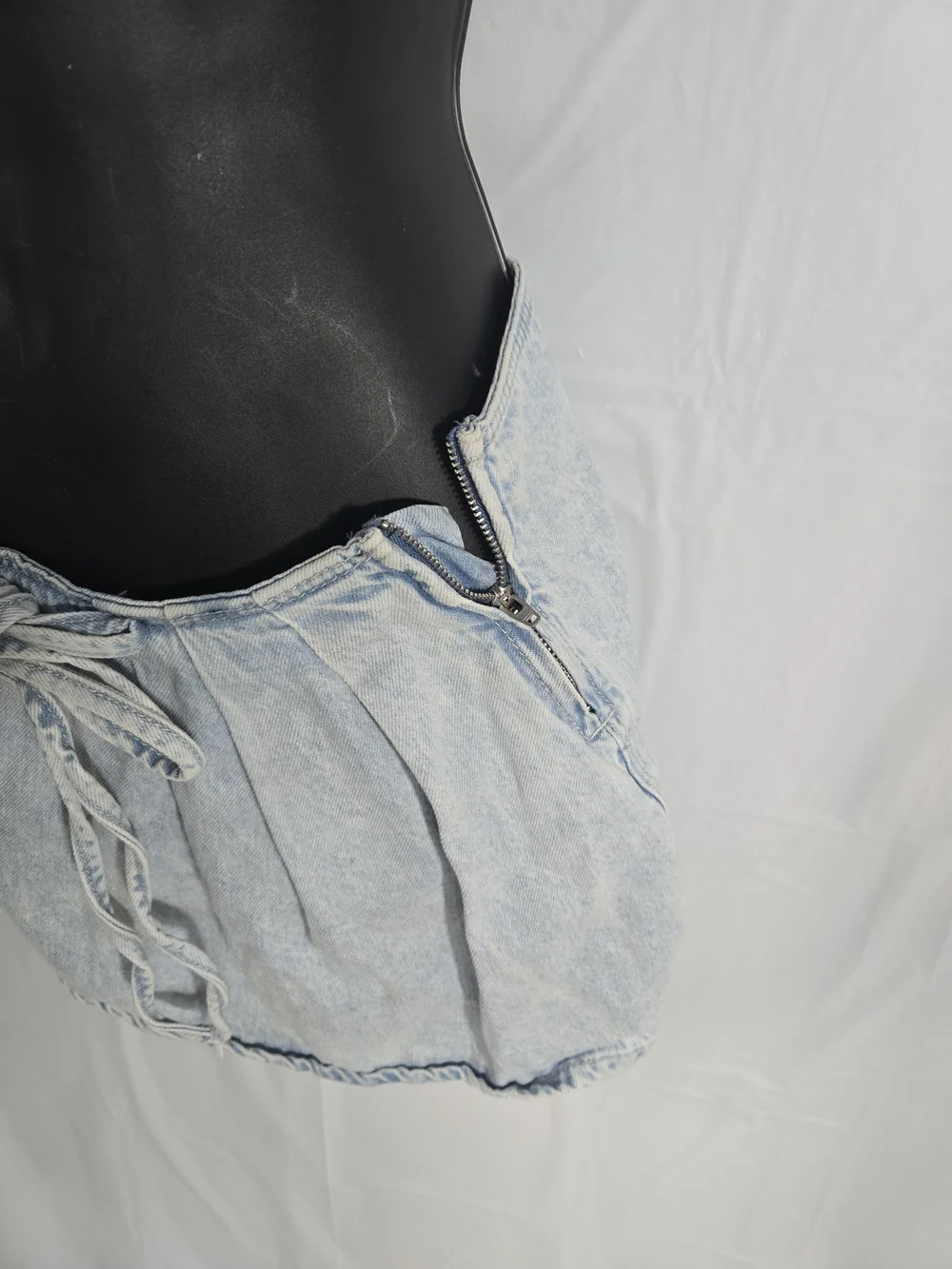 Bershka Light Blue Denim Tie-Waist Circle Mini Skirt